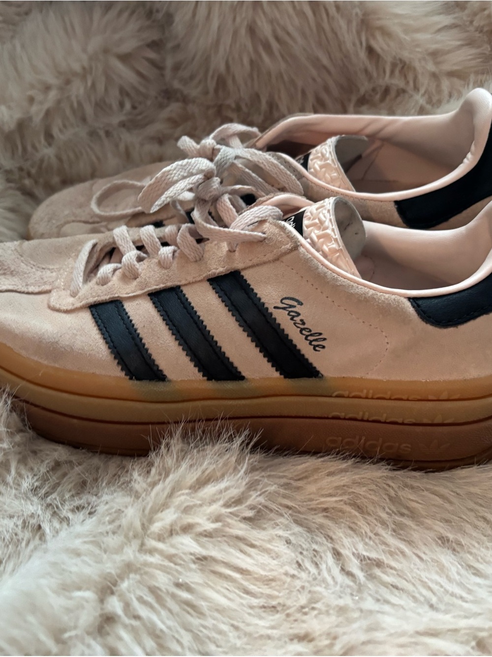 adidas Gazelle Platform Sneakers in Pink with Black Stripes and Gum Sole